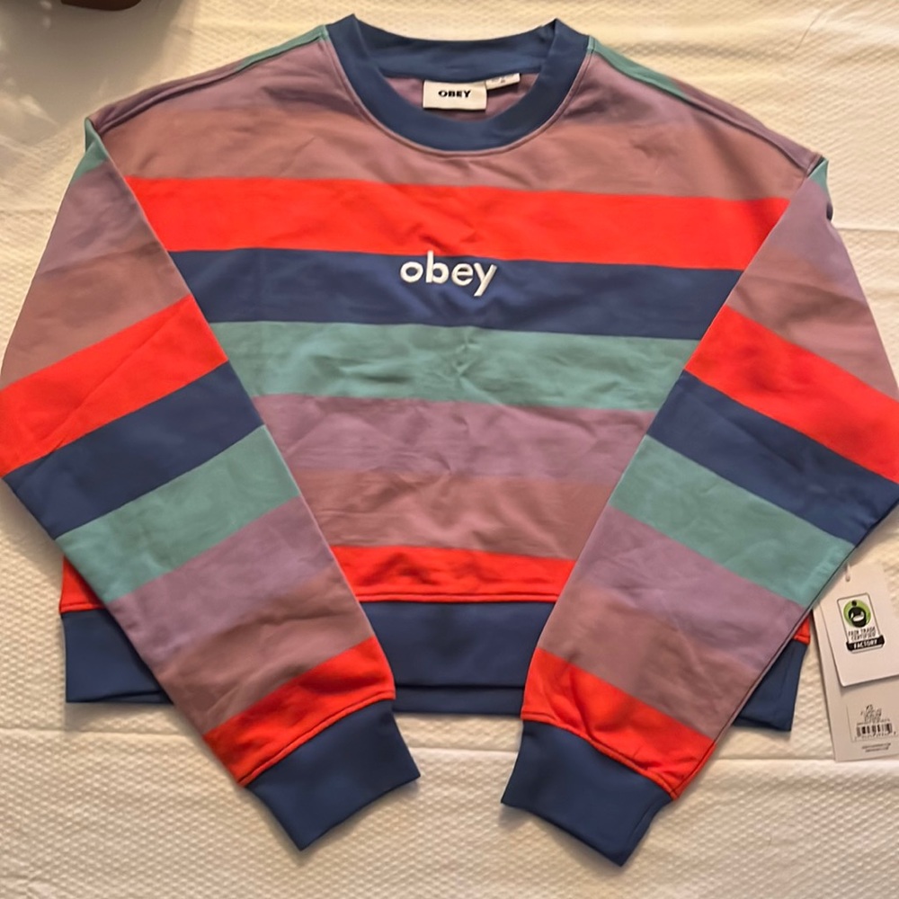 NWT Obey Striped Crewneck Sweatshirt XS